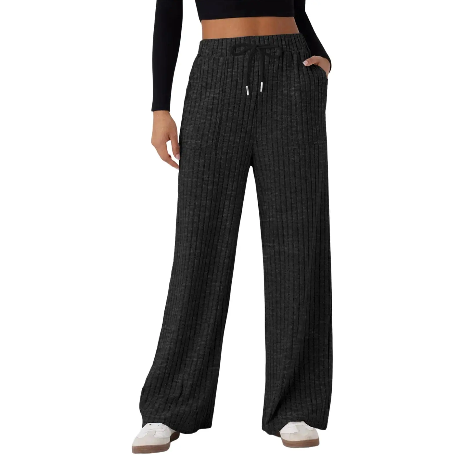 Aleumdr Women's V Crossover Waist Sweatpants Baggy Y2K Jogger Pants Wide Leg Fleeced Lounge Pants Casual Blouses  Bottoms Womenswear SwimWeek