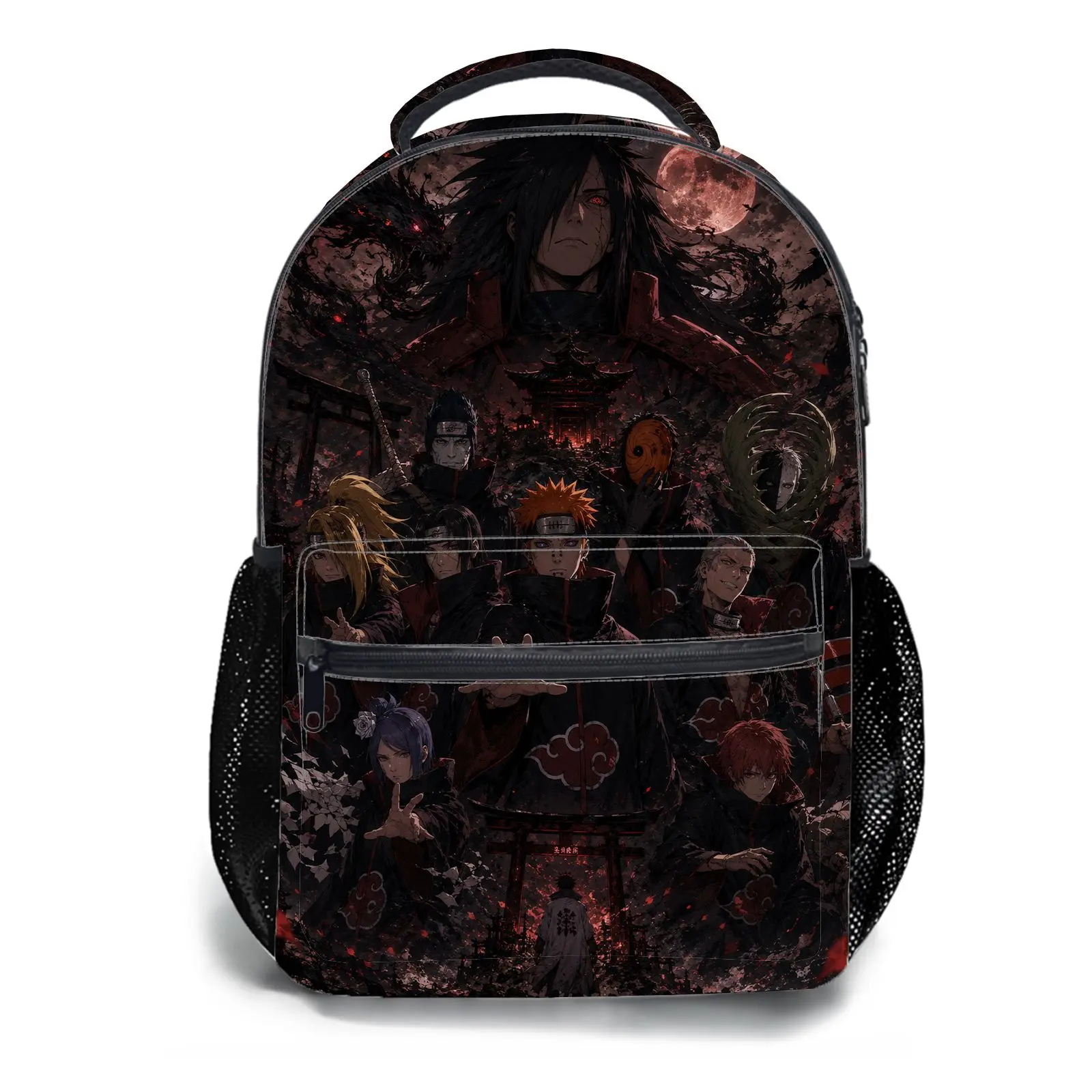 Men's and women's backpacksStudent Schoolbag Childrens Schoolbag High Quality Schoolbag Gift For Anime Akatsuki Clan Dark Art Print Durable Fabric Mesh Side Pockets For Teens Students Daily Use 1 Piece