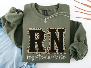 [SALE UP TO 45%] Leopard Nurse Sweatshirt, RN Sweatshirt, Crew Neck Cotton Apparel, Gift for Him or Her