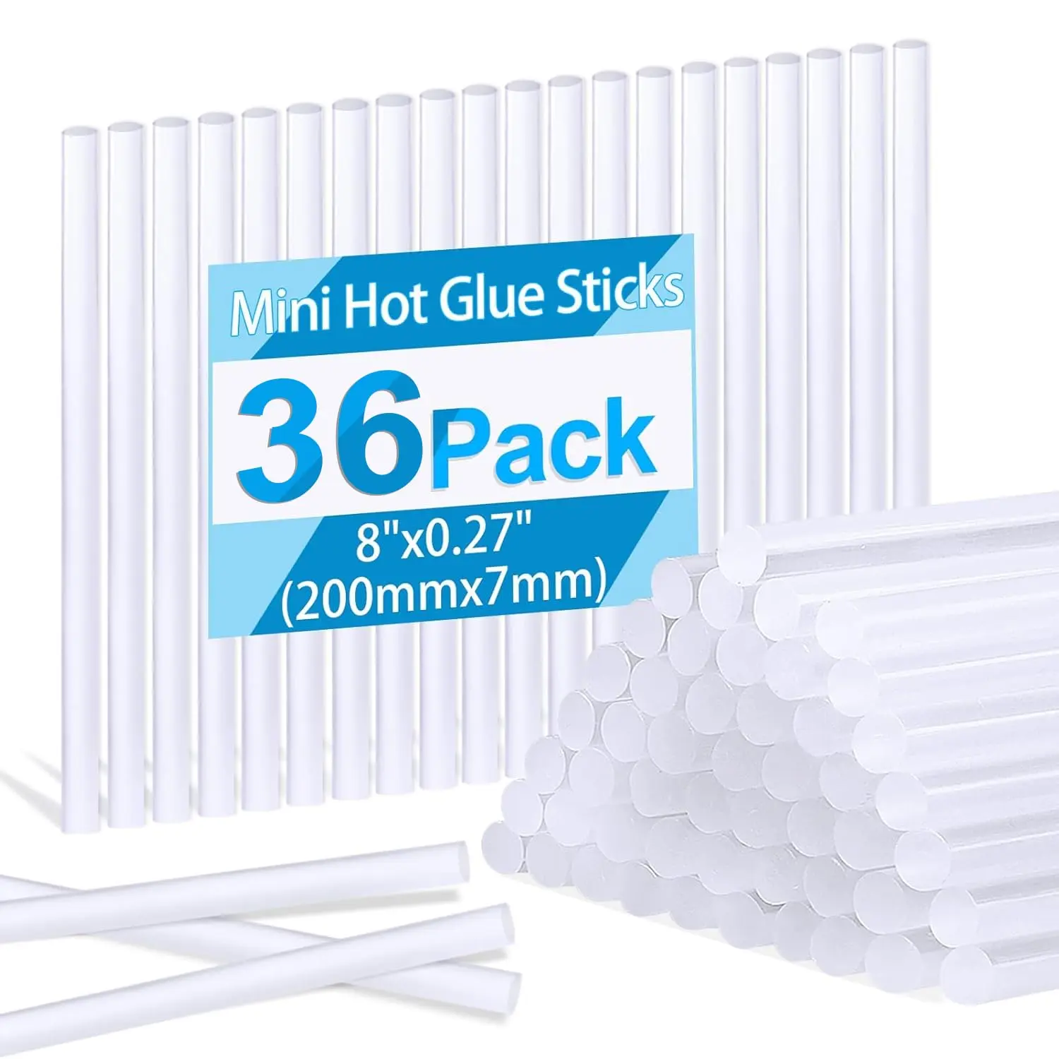 36 Pack Mini Hot Glue Sticks, 8" Long x 0.27" Diameter Clear Glue Sticks for Glue Gun, EVA Clear Glue Gun Sticks, Hot Glue Gun Sticks for DIY Craft Sticky Projects & More