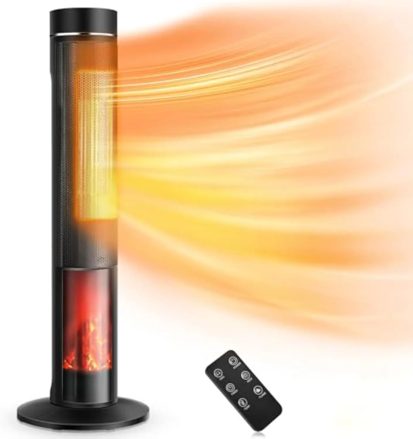 36 inches 1500W Electric Tower Space Heater with 3D Realistic Flame, Remote, Fast Heating, Adjustable Thermostat,3 Modes, Overheating &Tip-over Protection, Oscillating for Indoor Use Portable