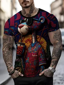 Men's Fashion Graphic Print Short Sleeve T-Shirt, Casual Loose-Fitting Street Style Streetwear Summer Top, Trendy Colorful Design, Casual Summer Clothing