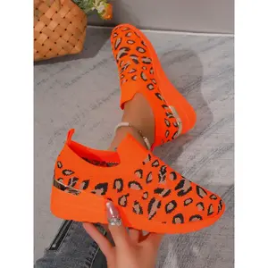Women’s fashion leopard print mesh walking shoes — trendy, casual, comfortable, breathable sneakers with a round toe that are easy to match and suitable for daily wear
