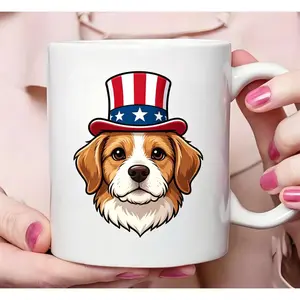 Celebrate Patriotism with 11oz Ceramic Mug Featuring a Cute Puppy and American Flag Pattern for Independence Day 4th of July Holiday Gift BBQ Party Outdoor Event and Daily Use