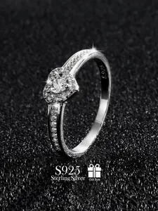 S925 Sterling Silver Heart Shaped Rhinestone Decor Ring, Bridal Engagement Ring, Elegant for Women, Trendy All-match & Exquisite Jewelry for Birthday Gift, Bridal Rings