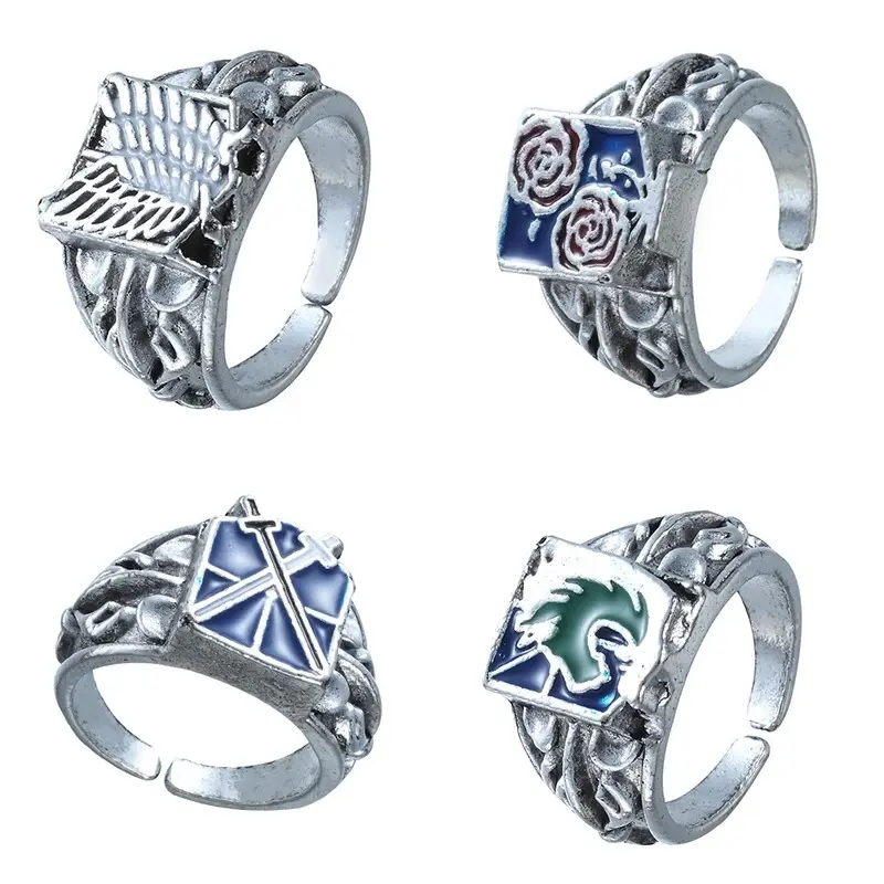 Hot Japanese Anime Attack on Titan Ring Rose Sword Horse Wings of Freedom Cosplay Jewelry Souvenir Party Gift for Men Women Ring