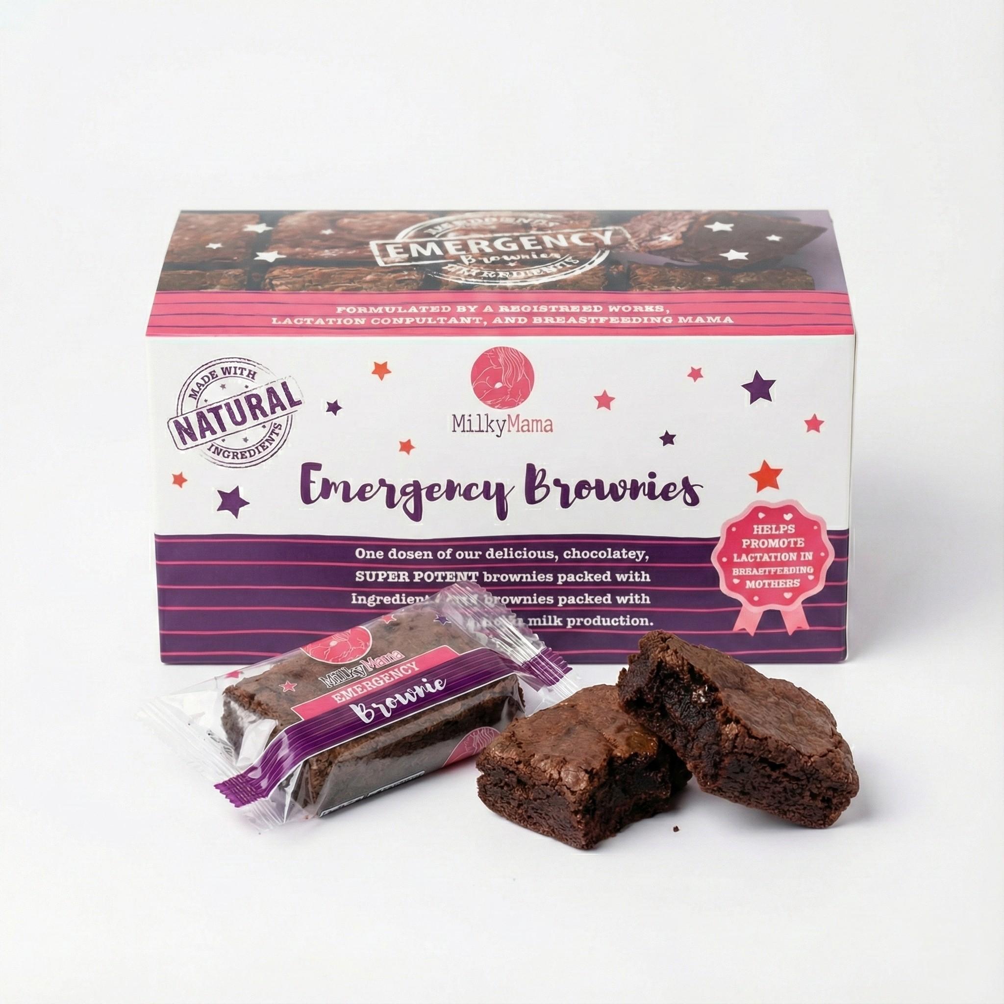 Milky Mama Emergency Lactation Brownies for Boosting Milk Supply - Chocolate Flavored, Natural Ingredients, 1 Dozen Conv