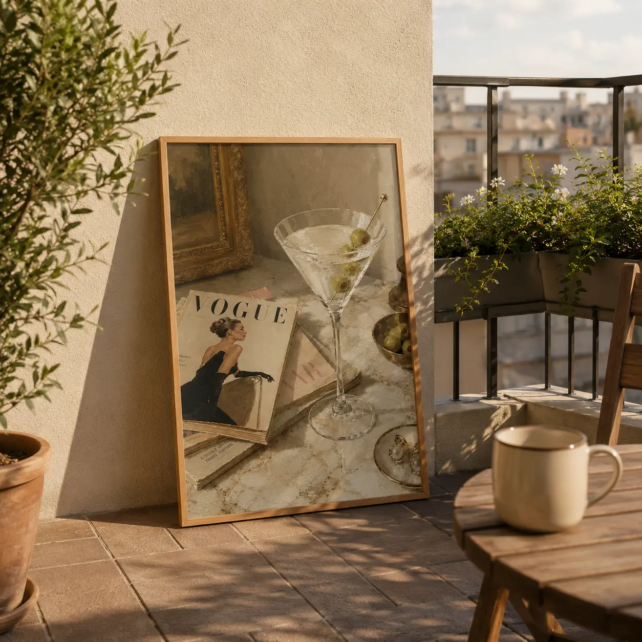 [Unframed] Martini Cocktail & Vogue Art Print | Luxury Still Life Wall Decor | Fashion Editorial Poster | Elegant Bar Cart Decor