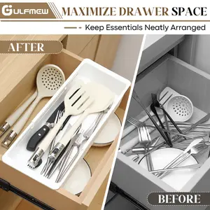Deep Drawer Organizer Box, Extendable Pull-Out Tray for Kitchen Tools, BBQ Gear, Towels, Durable Plastic, Smooth Operation, Easy Storage