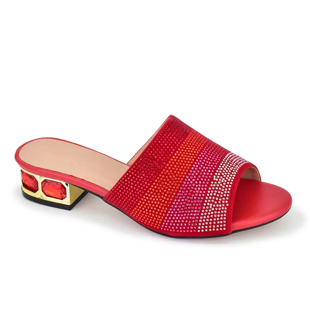 Women's Gradient Rhinestone Block Heel Slide Sandals Open Toe Slip On Shiny Crystal Mules Breathable Party Evening Dress Shoes