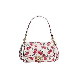COACH Tabby 26 Leather Crossbody Bag with Cherry Print and Adjustable Strap for Women in Pink and White