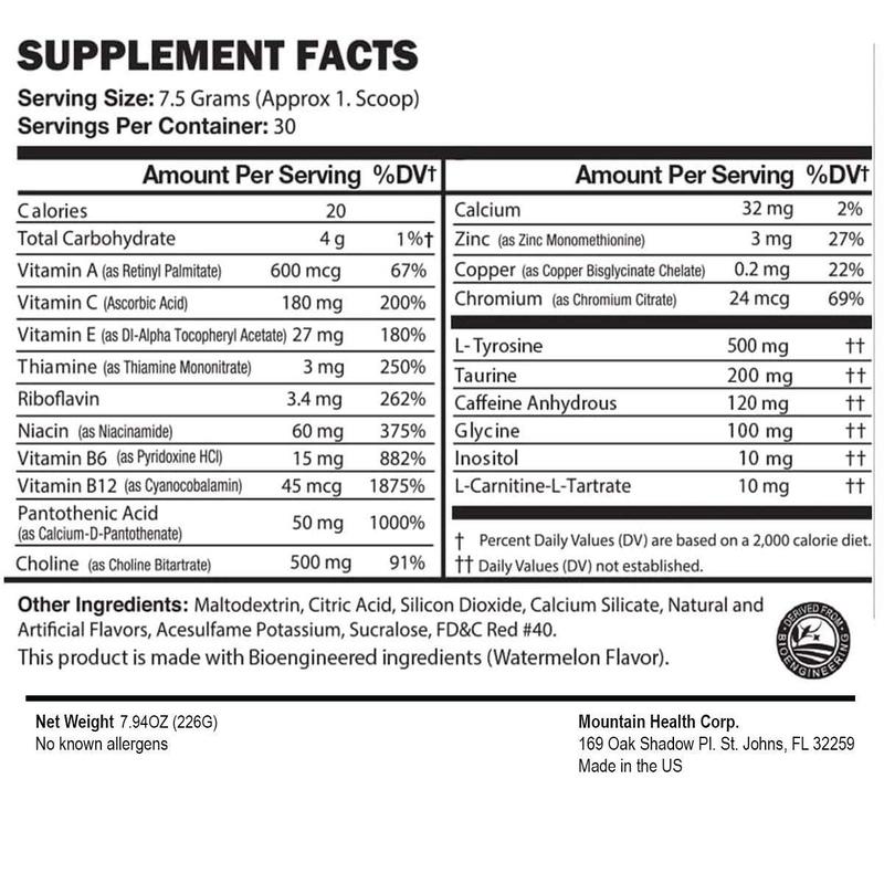 Morning Buzz Energy Powder Drink - Energy Boost Drink Mix - Sugar-Free Energy with Antioxidants - Morning Kickstart and Sports Nutrition Endurance Product - 30 Servings, Watermelon, 8 Ounces