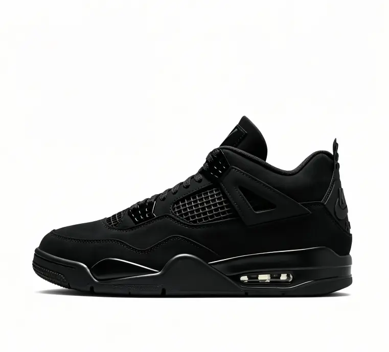 Monochrome Black Mid Top Sports Sneakers Durable Rubber Traction Sole Comfort Padded Lining Sleek Minimalist Hip Hop Style Retro Casual Basketball Trainers