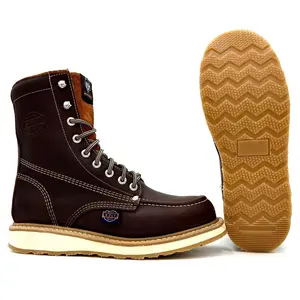 White Wolf 8 Inch Lacer Moc Toe Work Boot Dual Density Goodyear Welt Sole Oil and Slip Resistant Anti-Fatigue WW-955 Grizzly Brown Leather Footwear