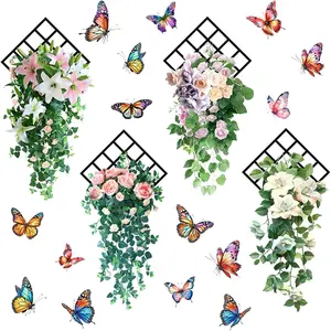 4 Pcs 35.4 in x 11.8 in Self-Adhesive Flower Wall Stickers for Home Wall Decoration