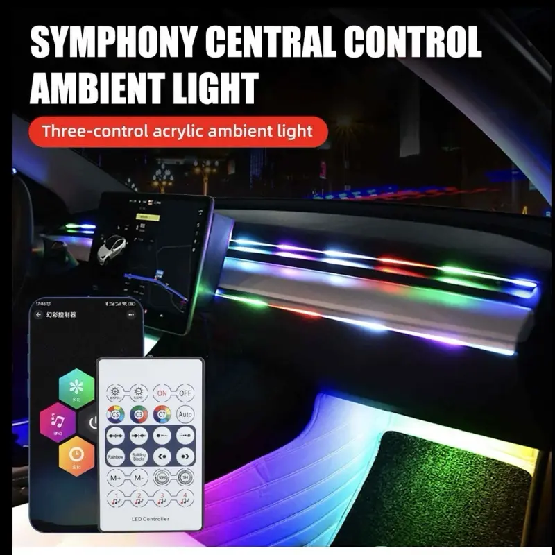 Car Interior Acrylic Ambient Light Multicolor App Remote Control 16 Million Colors