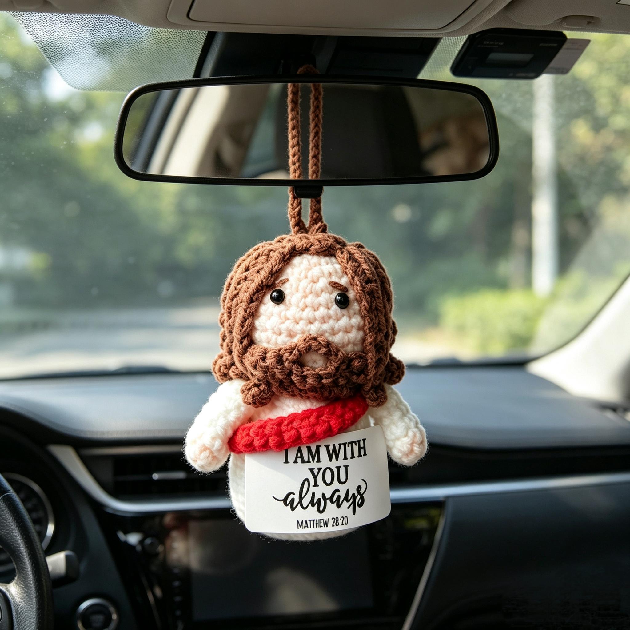 Handmade Yarn Crochet Jesus Doll - Handmade Faith Gift, Baptism Gift Ready, Nephew Christian Present, Car Charm Reminder, Dashboard Decoration, Religious Keychain Accessory
