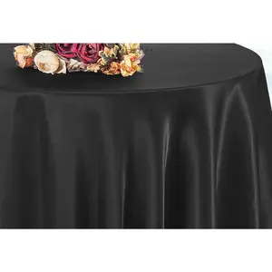 132" Round Heavy Duty Satin Tablecloth - Black (1pc)