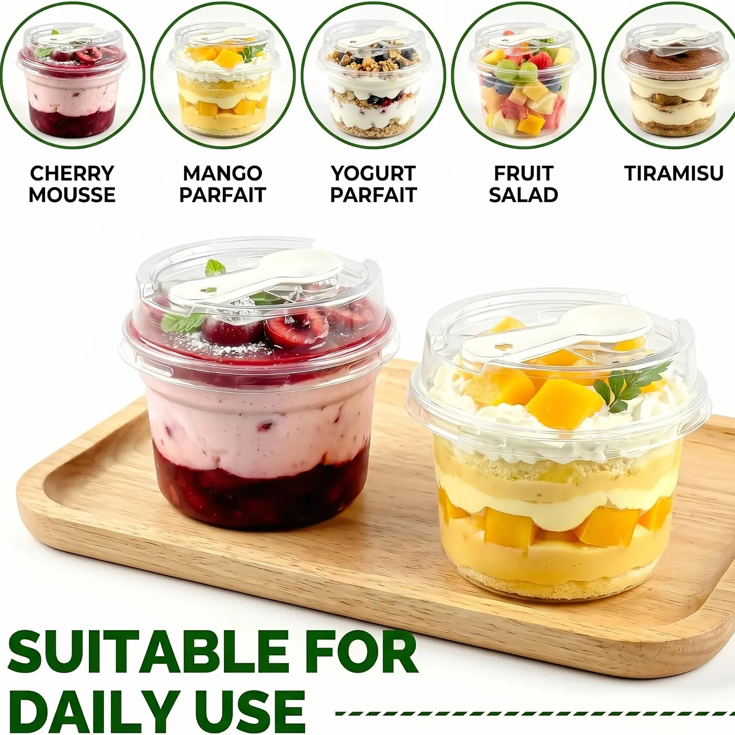 100pcs (50 Cups + 50 Lids) Round Dessert Cups With Lids & Spoons - Reusable Plastic Cake Containers, Ideal For Weddings, Birthdays, Parties - Hand Wash Only Clear Mousse Cake Cups, Yogurt Cups, Cream Tart Cups