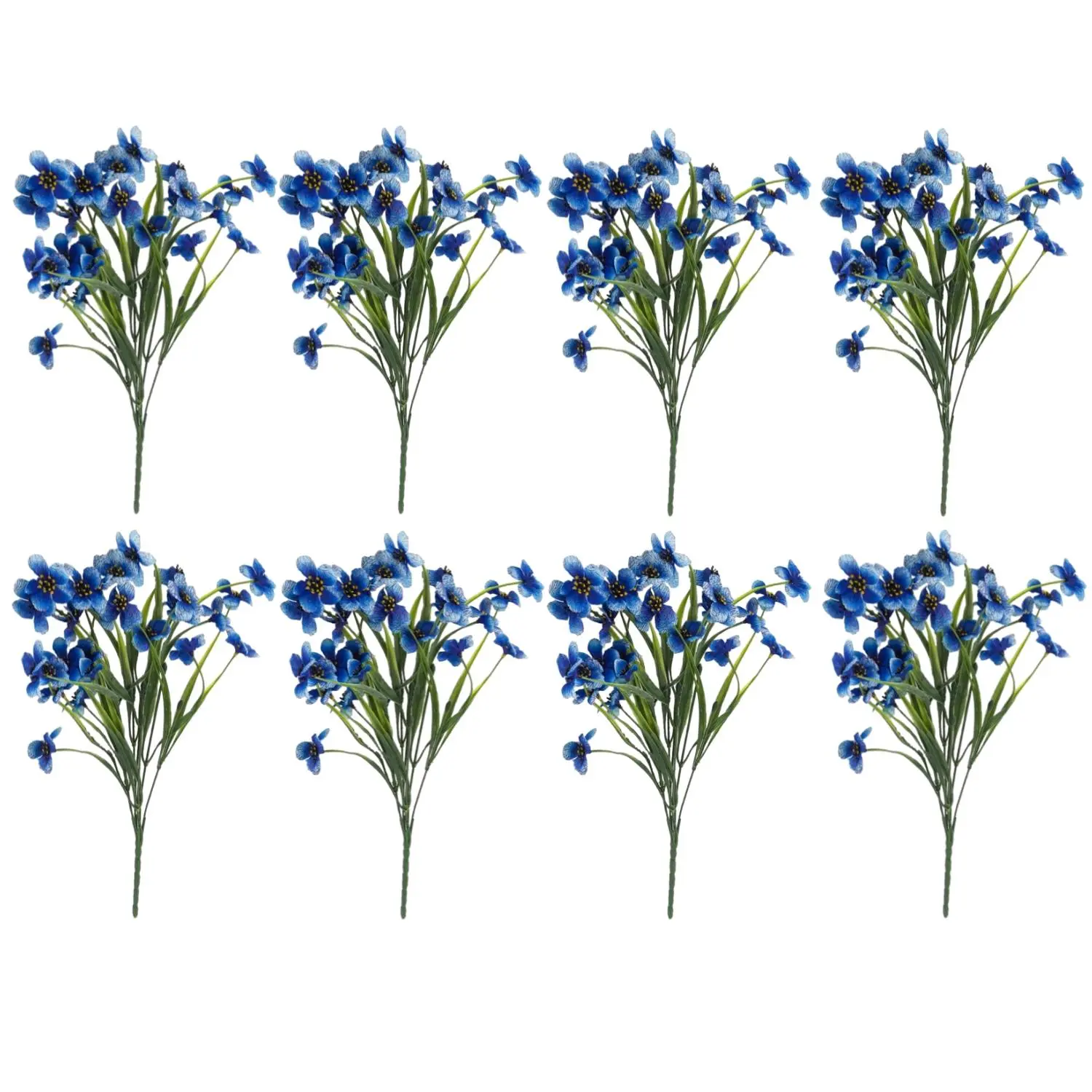 8 Bundles Artificial Outdoor Flowers,Blue Fake Flowers,UV Resistant Faux Outdoor Plastic Flower Plants for Outside Indoor Décor,Halloween Christmas Party Gifts,Home Supplies
