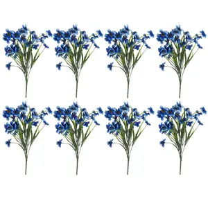 8 Bundles Artificial Outdoor Flowers,Blue Fake Flowers,UV Resistant Faux Outdoor Plastic Flower Plants for Outside Indoor Décor,Halloween Christmas Party Gifts,Home Supplies