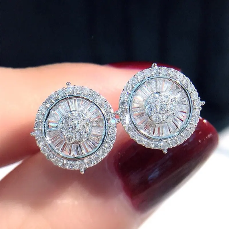 1 Pair Circle Shape Artificial Crystal & Rhinestone Decorated Ear Studs, High Quality Round Earrings, Fashionable Earrings, Elegant Fashion Jewelry For Women, Anniversary Birthday Jewellery Gift