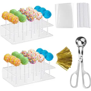 303pcs Cake Pop Sticks Kit Includes Mold, Stand, Bags, Lollipop Sticks And Metal Ties, 15 Holes Clear Cake Pops Display Holder, Candy Pop Making Tools Supplies For Wedding Birthday Christmas Halloween Party