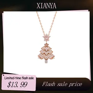 XIANYA Christmas Tree Necklace & Earrings Set 15.74in Chain 1.61in Pendant 1.6in Earrings Stainless Steel Elegant Festive Design Holiday Winter Gift Jewelry