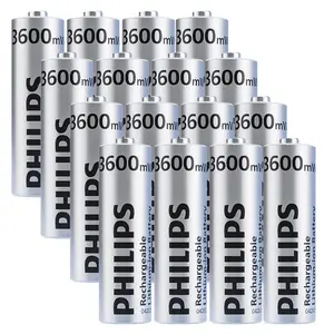 Philips 1.5V Rechargeable AA Lithium Batteries 16 Pack, 3600mWh High Power Long-Lasting Double A Li-ion Batteries 1200+ Cycles for Blink Outdoor Camera