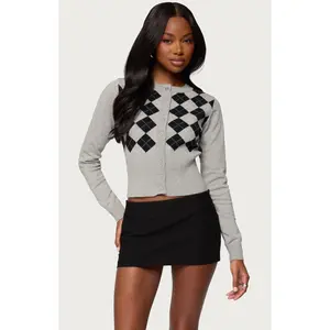 Edikted Women's Noya Argyle Knit Cardigan