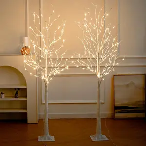 Lighted Birch Tree, 2 Pack 6  144 Warm White Lights, Prelit White Artificial Christmas Trees for Indoor Outdoor Decor Garden Wedding Party Bedroom Decoration