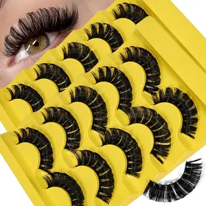10 Pairs 2 Pack Russian False Eyelashes, Reusable 3D Fluffy Fake Eyelashes, D Curl Long Lasting Eyelash Extensions for Women, False Eyelashes Set