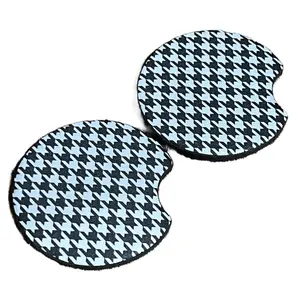 Houndstooth Pattern Round Anti-Slip Coasters for Men & Women - Round Car Interior Decoration Accessory for Men Women Alabama new car gift round car cup holder coaster