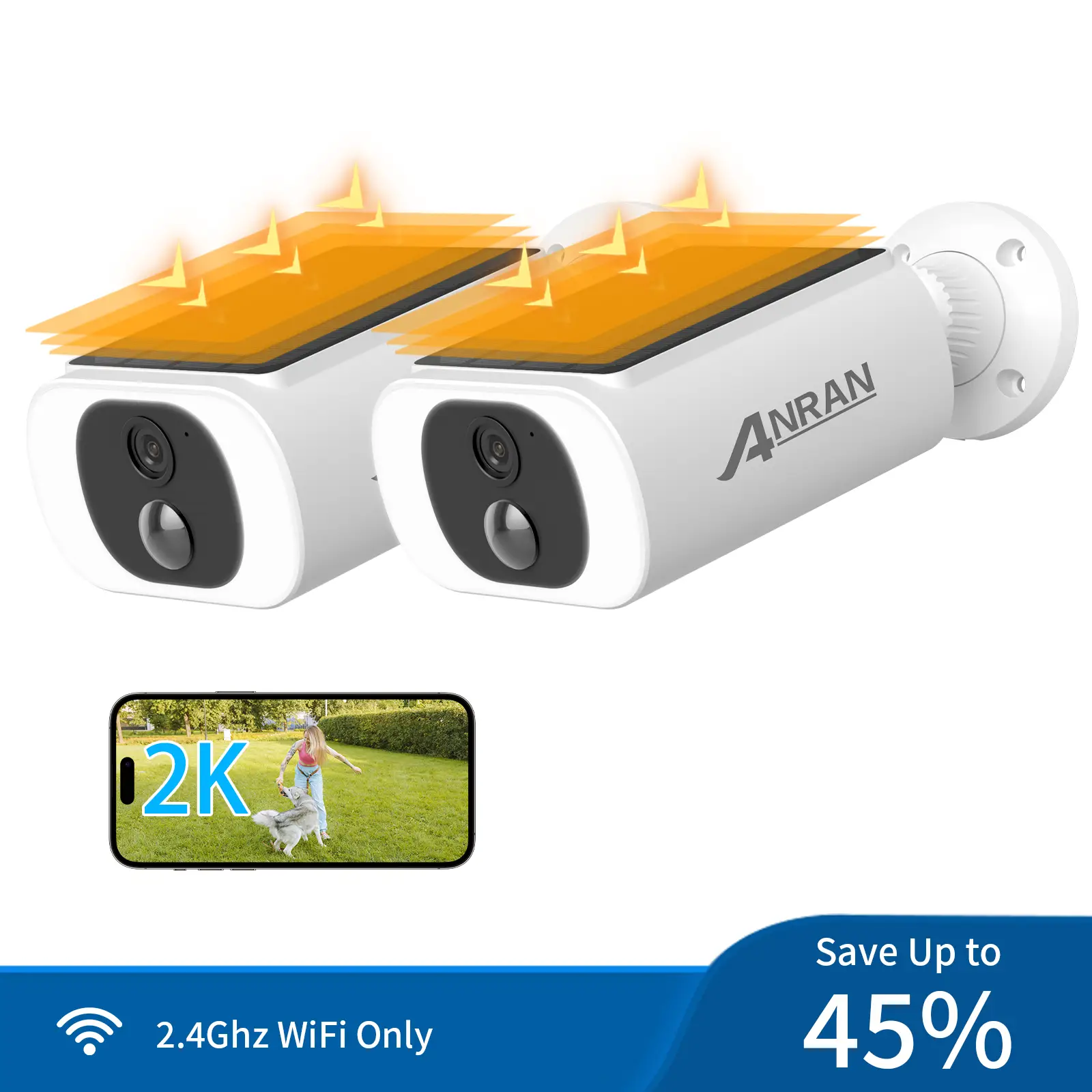 ANRAN 3MP Solar Camera Wireless Outdoor-2.4Ghz WiFi Security Camera,Color Night Vision,IP65 Waterproof,PIR Human Detection,2-Way Talk,Work with Alexa