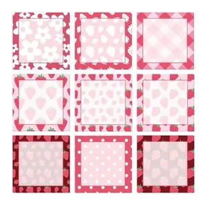 9 Pieces Strawberry Sticky Notes, 3 X 3 Inch Self-Stick Note Pads for School Office Home Supplies Students Teachers Presents, 9 Styles