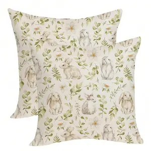 Spring Easter Pillow Covers 18x18 Pack Of 2 Bunny Design Floral Leaf Throw Pillow Covers Outdoor Indoor,Spring Holiday Decor Rabbit Pillowcase Farmhouse Decorative Linen Cushion Case For Home Sofa,18inchx18inch(Packof2),Easter-Bunny1