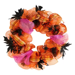 Nearly Natural 26" Halloween Spider Mesh Wreath