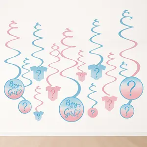 "Boy or Girl?" Spiral Hanging Decorations - 12 Pack for Gender Reveal