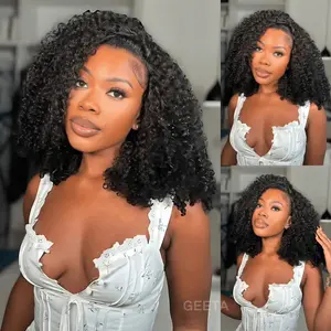 [Glueless Half Wig] Geeta Hair 3 In 1 Half Wig Upgraded Drawstring Cap Kinky Curly Wear and Go Glueless Real Human Hair Wigs Beginner Friendly#TikTokShopBacktoSchool