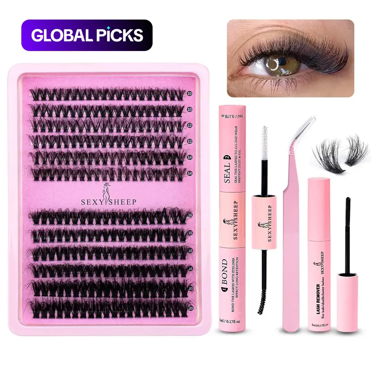 Natural-Look Fluffy Volume Lash Clusters, Fluffy Eyelashes Cluster, False Eyelash Extension Set with Tweezers, Glue & Lash Remover, Professional Eye Makeup Kit for Women #GLOBAL PICKS