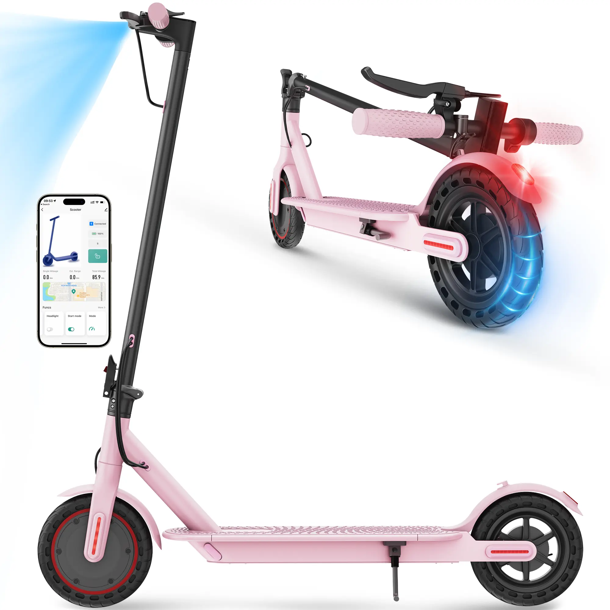 Electric Scooter,8.5" Tires,350W Motor,Up to 19MPH Max Speed,Portable Electric Scooter with Light, Suitable for Female Girls,Halloween Gifts