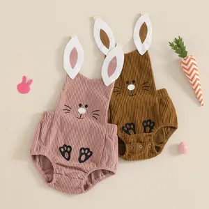 Imcute My First Easter Baby Romper Newborn Boys Girls Corduroy Backless Romper Bodysuit Rabbit Ears Suspender Overalls
