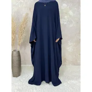 2024Ramadan Solid Simple Loose Modest Dress, Elegant Batwing Sleeve Maxi Length Dress, Women's Clothingdandy Blue Gold Abaya Modesty
