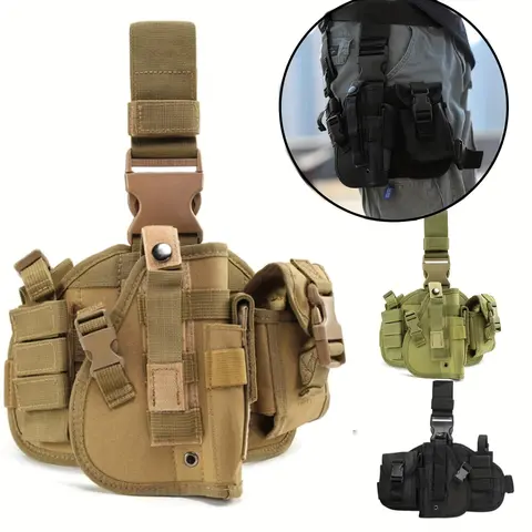 Adjustable Right Thigh Quickdraw Holster - Tactical Hunting Gun Accessory with Magazine Pouch, Secure Hold, Durable Build, Waistband Compatibility, Easy Access, Outdoor Activities Gear, Survival Tools