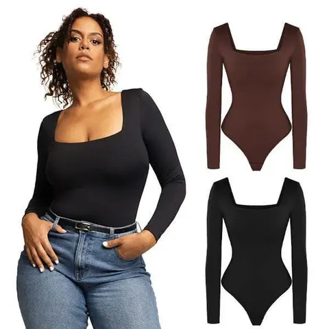 Popilush The Shapewear Bodysuit Long Sleeve Square Neck Shapewear Bodysuits Womenswear Tops Lady Comfort