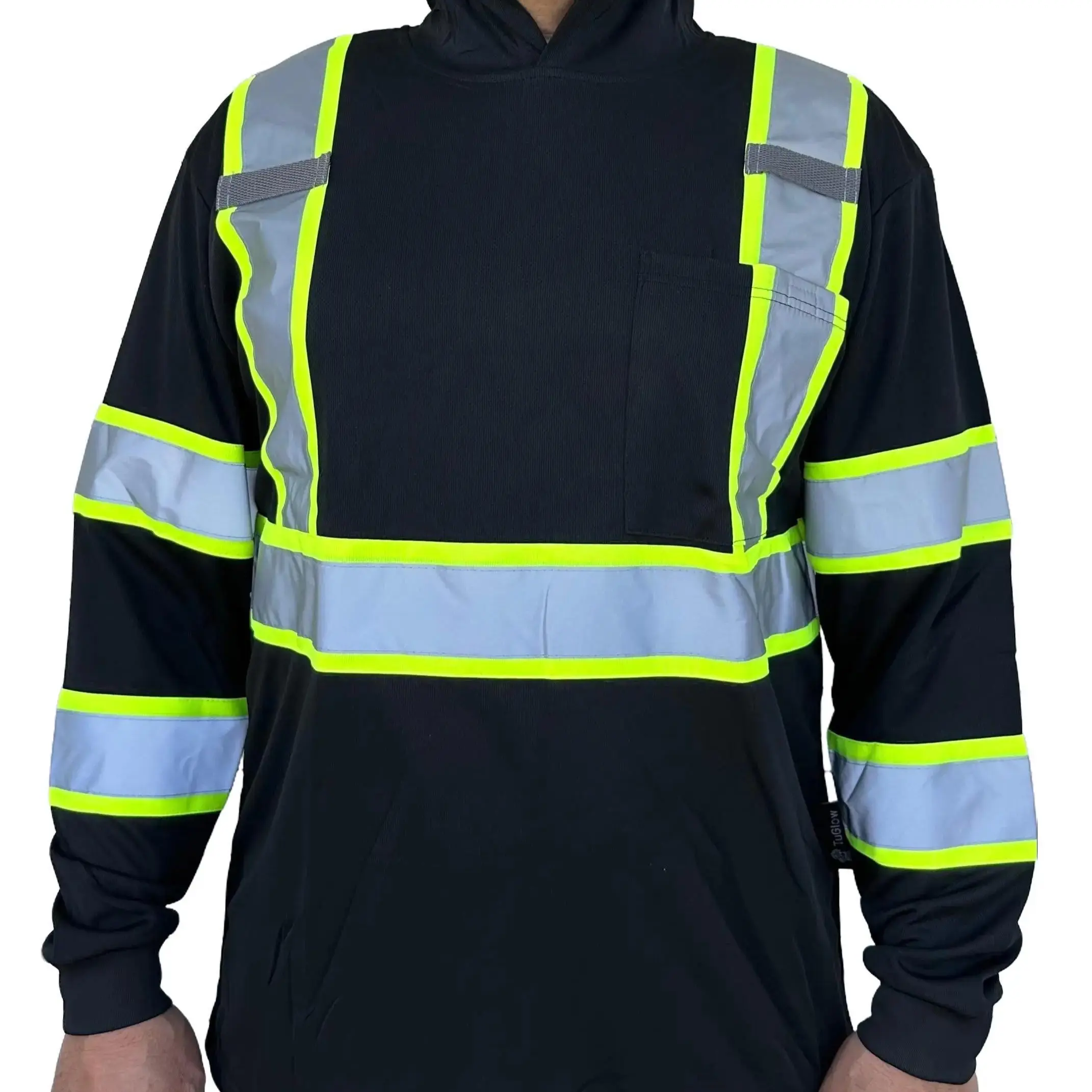 Hoodie Black High Visibility Safety Shirt With Reflective Stripes