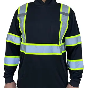 Hoodie Black High Visibility Safety Shirt With Reflective Stripes