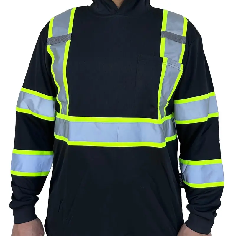 Hoodie Black High Visibility Safety Shirt With Reflective Stripes