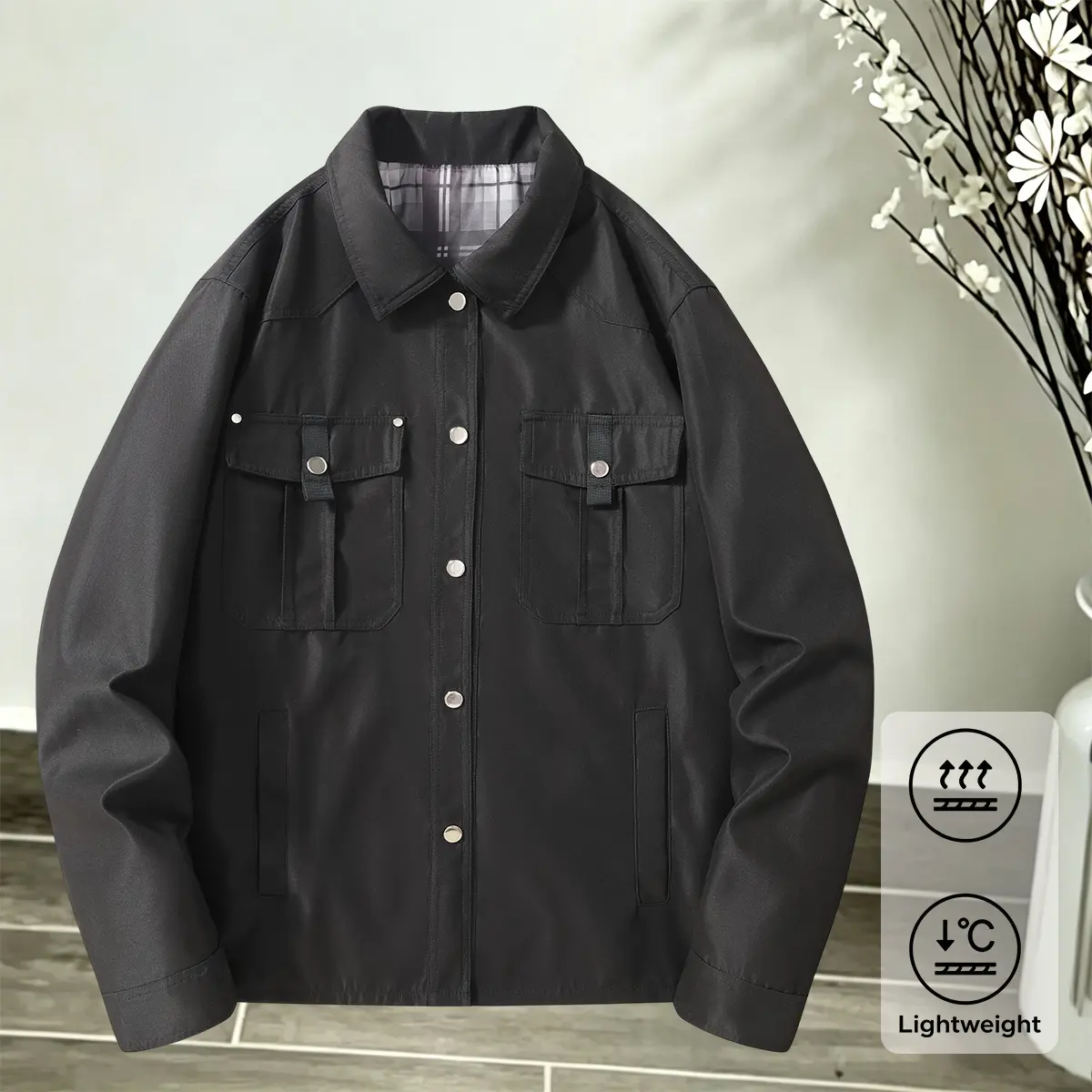 Men’s new American casual workwear fashion jacket with a turn-down collar; minimalist and lightweight, suitable for spring and autumn; aviator jacket, ideal for outings, travel, dates, and work.