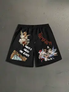 Men's Angel Print Cookie Man Drawstring Shorts, Fashionable Streetwear, Comfortable and Stylish, Perfect for Outdoor Activities